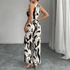 2026 Womens Elegant Sleeveless Printed Jumpsuit High-Waisted Wide-Leg Casual Office Wear