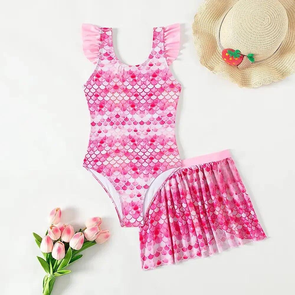 Costume Da Bagno Intero Bambina - Stampa Sirena, Senza Maniche, Per Spiaggia E Piscina
