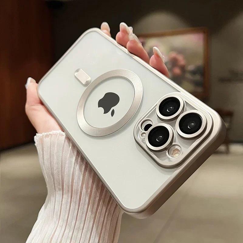 Shockproof Matte Plating Magnetic Clear Case For iPhone 15 14 13 12 11 Pro Max 15 Plus Silicone Wireless Charge Soft pink Cover