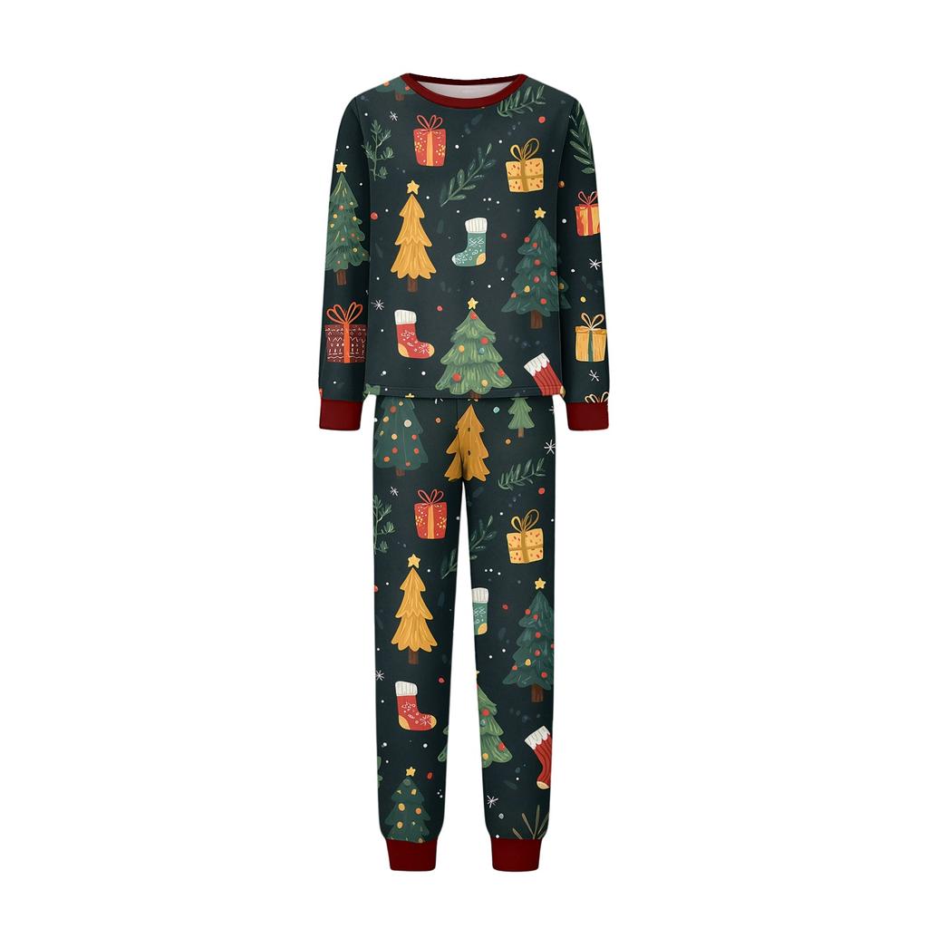 Christmas Print Family Matching Pajama Set Long Sleeve Round Neck Sleepwear for Parent and Kid