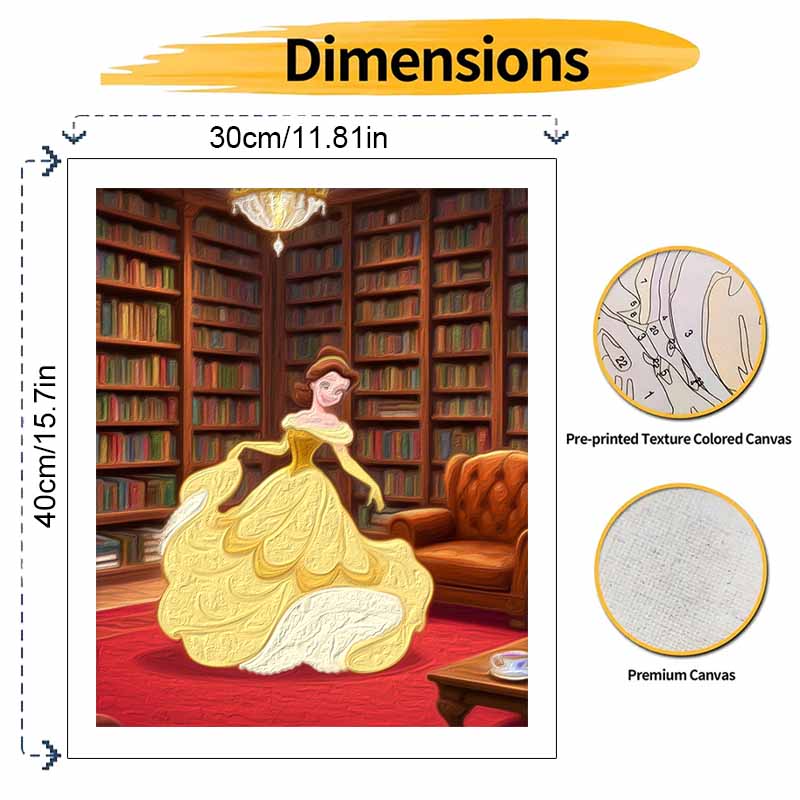 Disney Digital Oil Painting Belle Library Princess Art Handmade Diy Home Decorations