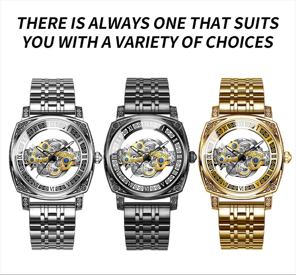 Herren Quarzuhren Vollautomatisch Leuchtend Skelettuhr Nicht Mechanische Armbanduhr