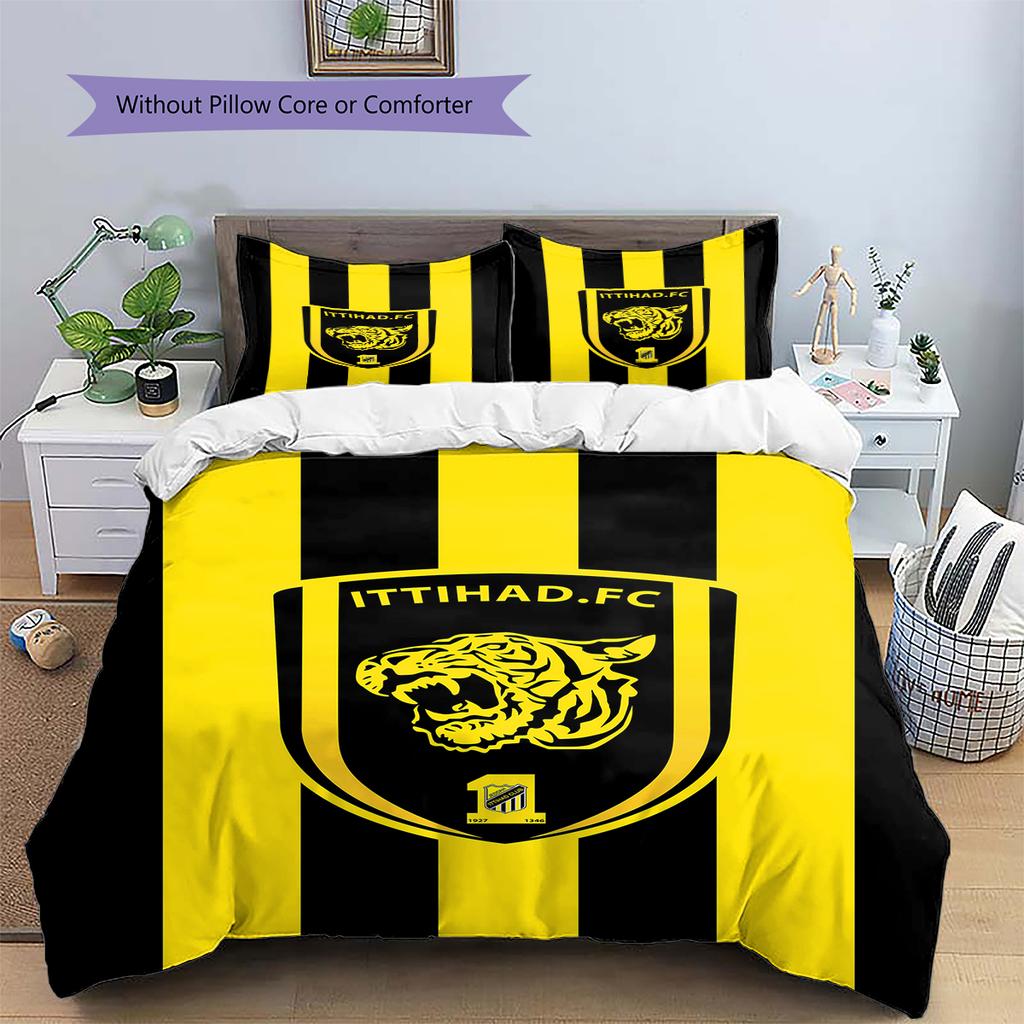 Al-Ittihad Club Pattern Bedding,Quilt Set Quilt Cover Pillowcase Home Birthday Gift (1 * duvet cover + 2 * pillowcase, without core)