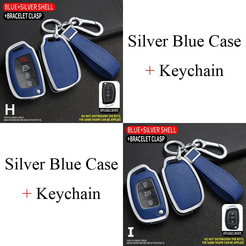 Zinc Alloy + Leather Car Key Case For Hyundai Ix25 Ix35 I10 I20 Solaris Tucson Sonata Santa Sport Elantra Creta Verna -