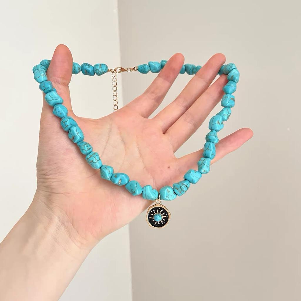 Retro Sunflower Imitation‑Turquoise Collarbone Chain, Hip‑Hop Niche‑Designed Unisex Necklace