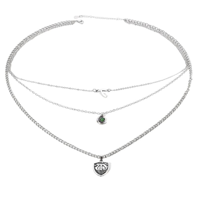 

Елегантне 3-шарове жіноче коротке намисто, що підкреслює ключиці, намисто-підвіска зі сплаву з текстурою для модних леді 1