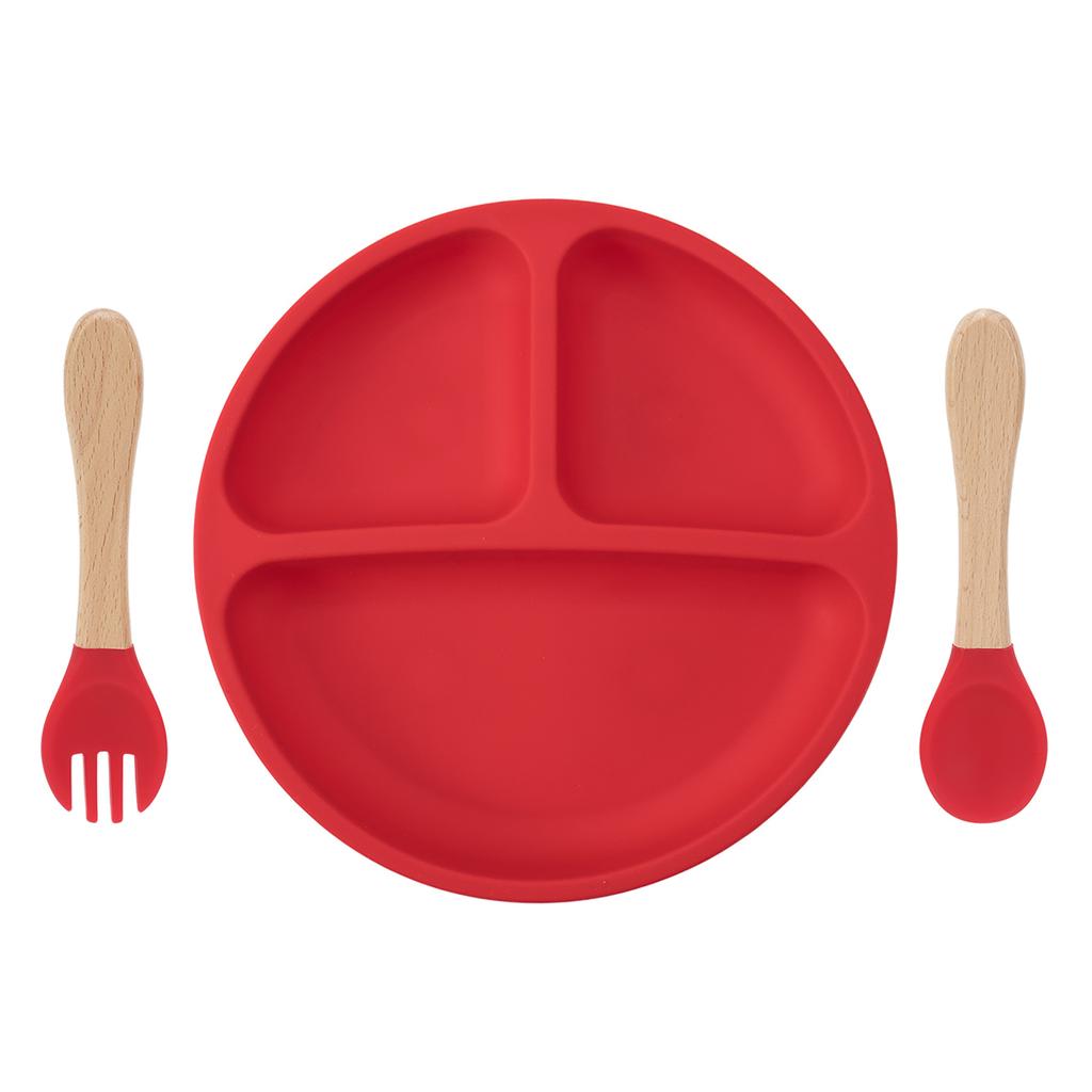 Color Kids 3PCS Children Feeding Tableware Set BPA Free Silicone Dishes Plate With Spoon Fork Training Baby Dinnerware Utensils
