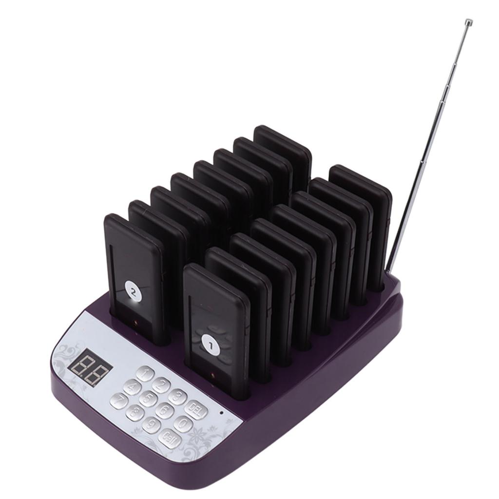 Cercapersone per ristoranti, cicalini wireless, portata 200 m, 16 cercapersone, vibrazione, segnale acustico, cicalino lampeggiante, cercapersone