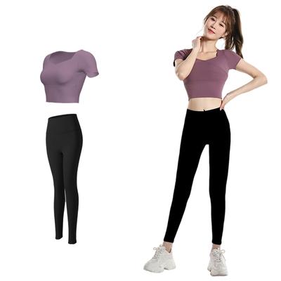 Karsaer Yoga and Pilates Short Slim Yoga Pants and Tummy with Gym Wear Women's Set, Sleeve, Fit, High-Waisted Tights, Tightening, Stylish, Breathable,