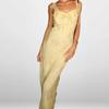 Sleeveless Floral Printed Sweet Suspender Dress Bright Light Yellow Lace-up Ruffled Long Dress Stylish Low Cut Party Ladies Bodycon Dresses