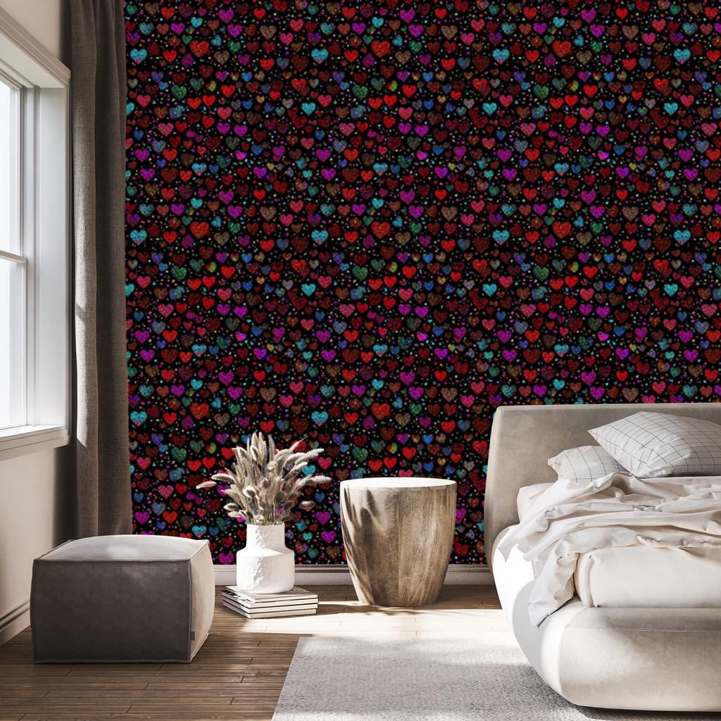 Neon Glitter Hearts Wallpaper Black, Burgundy and Maroon 50x1000
