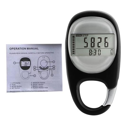3D Pedometer with Large Digital Display Reset Function Compact Size Portable Daily Target Monitor Step Counting Device