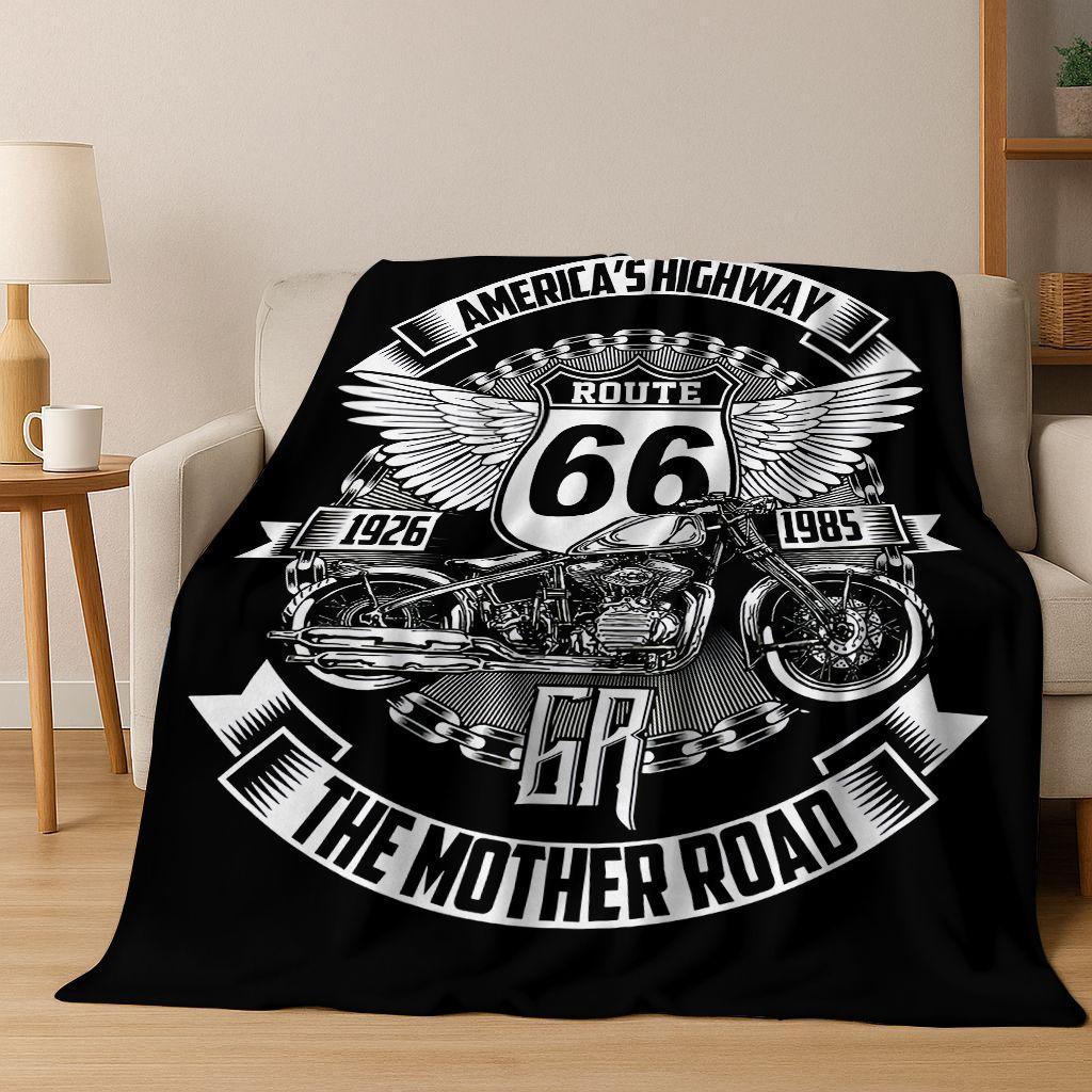 Retro Route 66 Road Trip America Historic Mother Road Art Flannel Blanket,Cozy Soft Throw Blanket for Home Bedroom Bed Sofa Gift