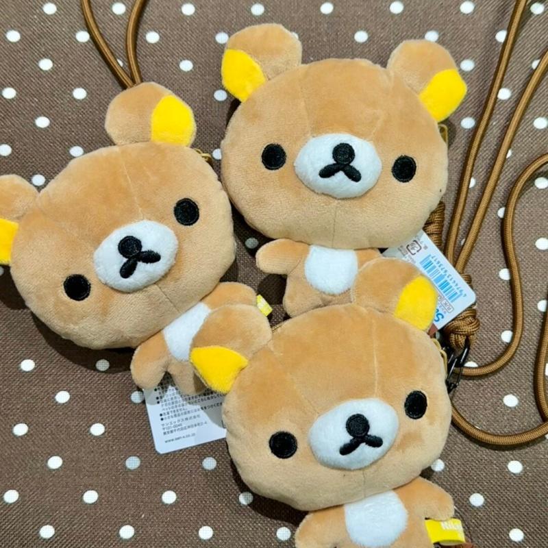 12CM Rilakkuma Lanyard Plush Coin Purse Wallet Cartoon Big Head Korilak Kuma Lovely Portable Storage Zipper Bag Creative Gift