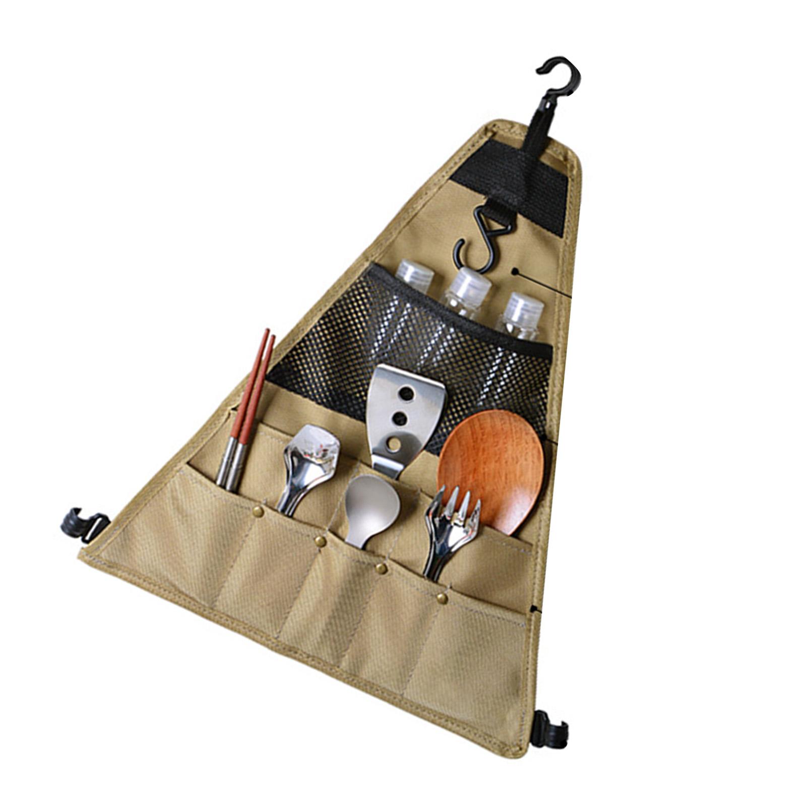 

Сумка для хранения для кемпинга Портативный треугольный органайзер для подвешивания посуды из ткани Оксфорд для пикника на открытом воздухе