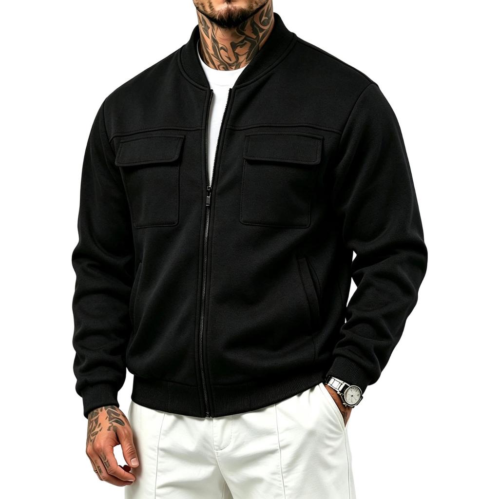 Men's Jacket, Fall Winter Casual Loose Fit Lined Zip-Up Stand Collar Long Sleeve Outerwear