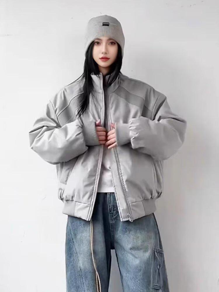 

Men s Winter Patchwork Cotton Baseball Jacket with Stand-up Collar - Thick, Warm, and Stylish Flight Hipster Design. M сірий колір