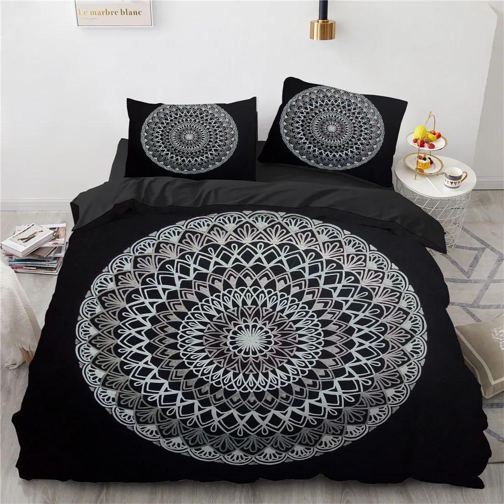 Bohemia King Bed Cover Set Luxury Print Mandala Bedroom Quilt Cover Bedding Sets Black High-grade Duvetcover&2pcs Pillowcase