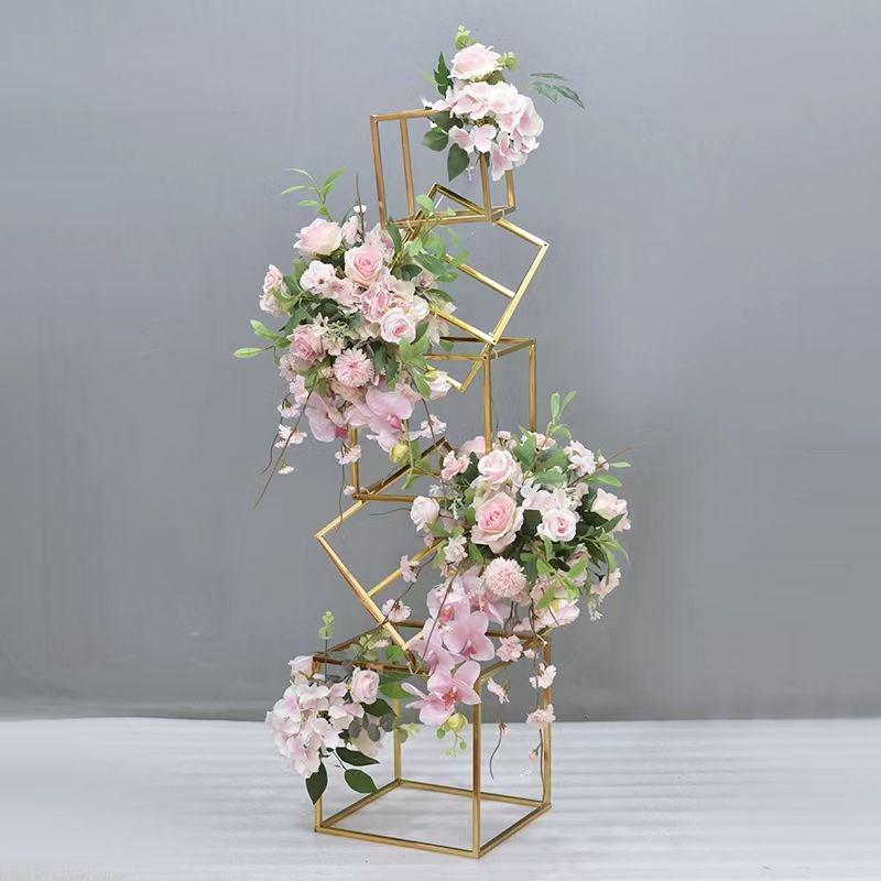 Geometric Gold Flower Wedding Aisle Runner & Artificial Flowers Display