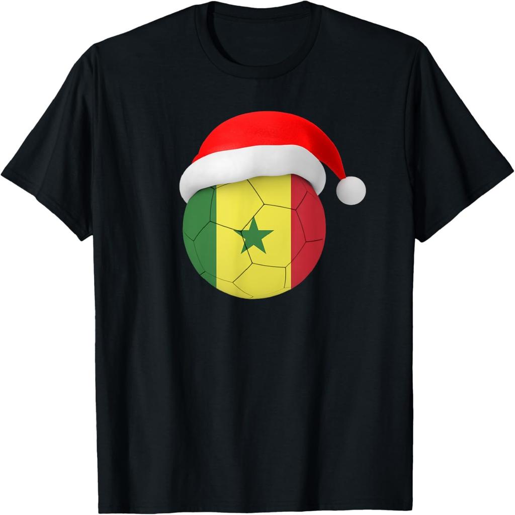 Senegal Soccer Shirt Santa Hat Senegalese Flag Soccer Ball T-Shirt