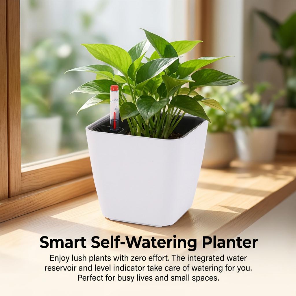 Mini Square Plastic Planter With Self Watering System For Succulents And Small Plants