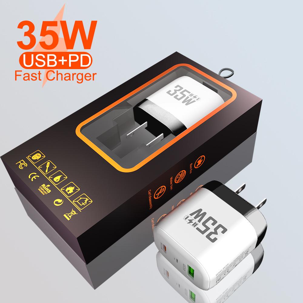 35W GaN Fast Charger with QC 3.0 & PD, Compatible with European & American Standards (9V/12V)