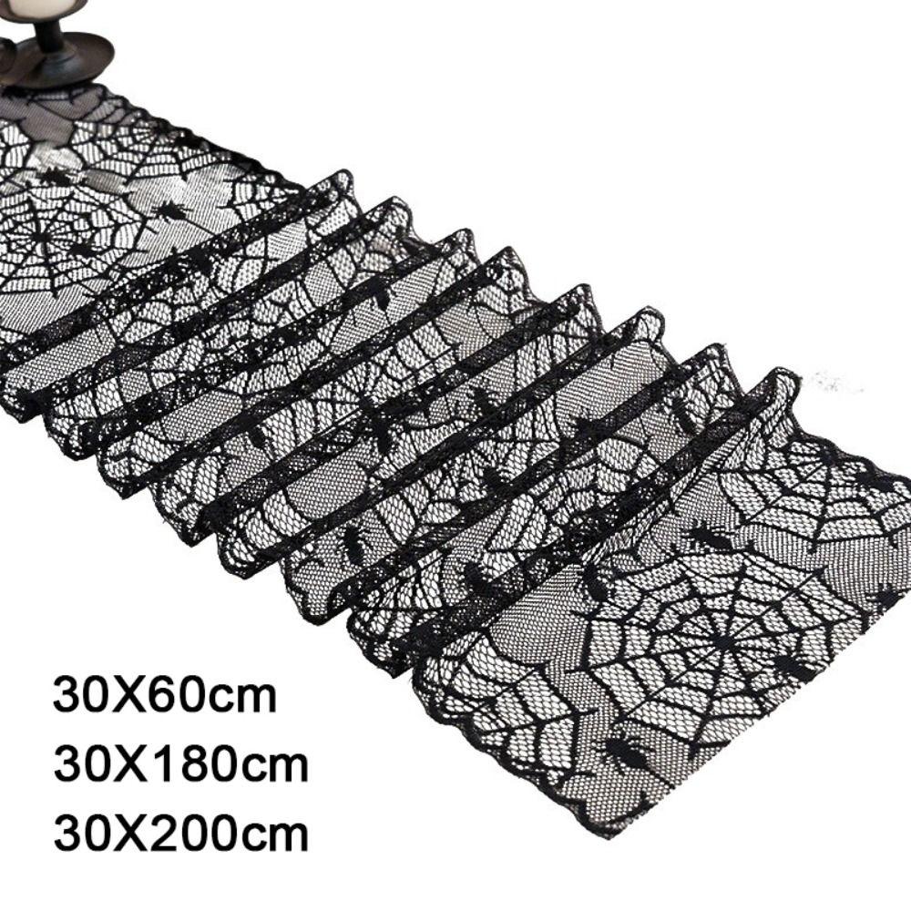 Black Color Black Lace Table Runner Long Length Spider Web Table Runner  Table Decor
