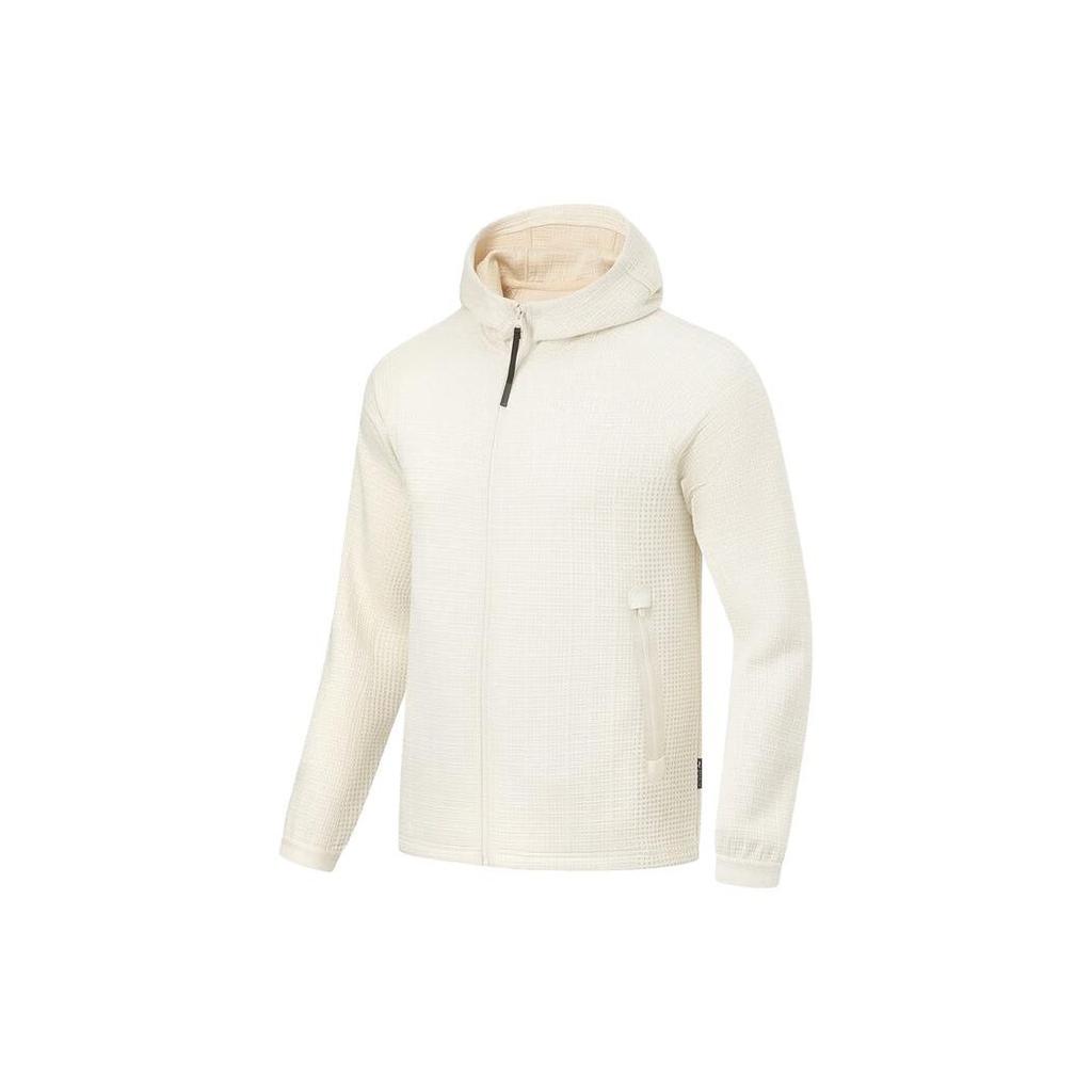 Li-Ning Fitness Series All-Weather Solid Color Hooded Zip-Up Sweatshirt Men Tops Milk-White AWDT741-2