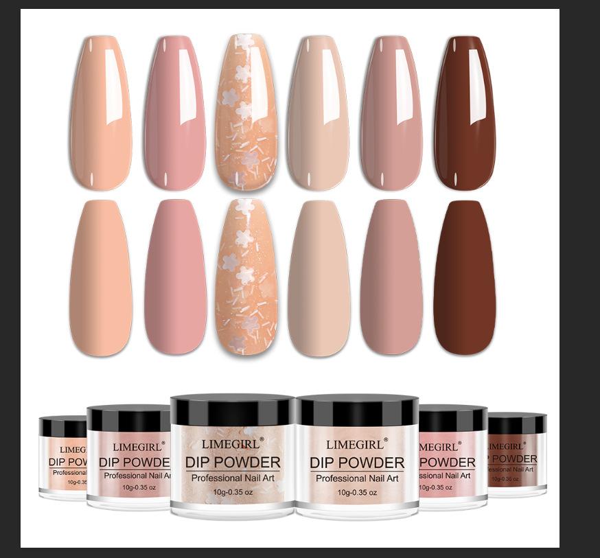 Limegirl Sada Dip Powder na nehty 12 barev Třpytivá & Jednobarevná sada dipping prášků DIY manikúra Dlouhotrvající Odolná proti odlupování