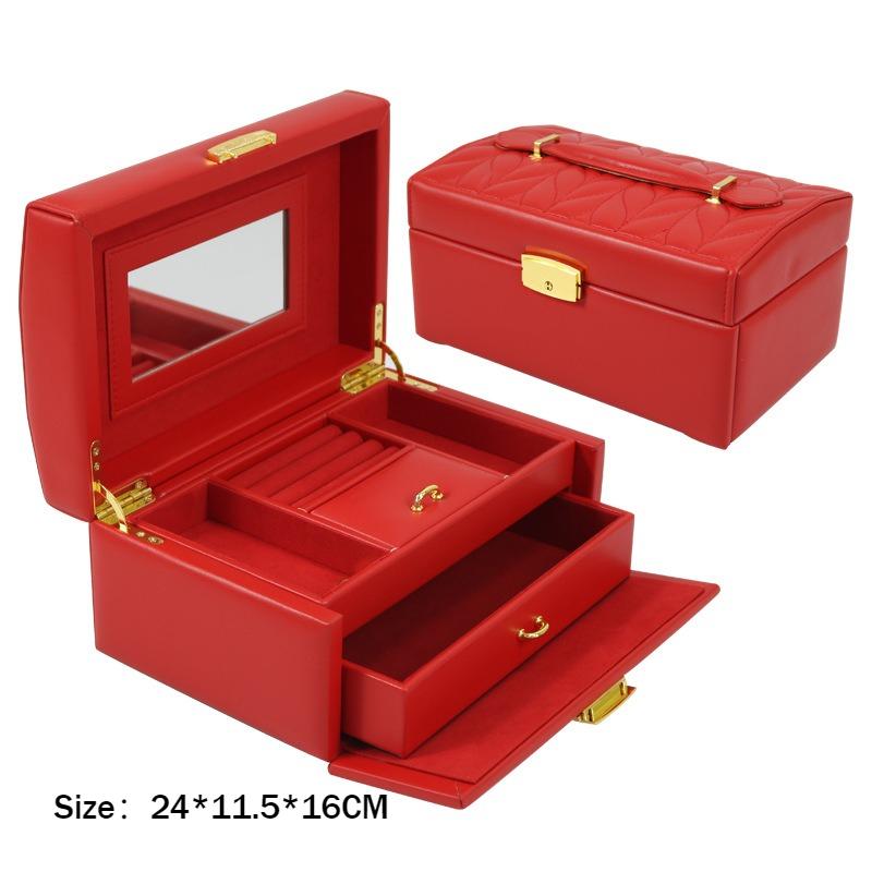 

Wedding Jewelry Box Double Layer Bracelet Rings Organizer Case Ring Holder Storage Boxes Necklace Jewellery Storages Cases красный