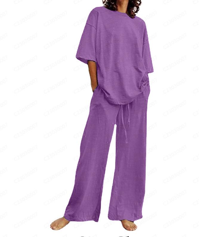 Women's 2-Piece Summer Suit: Temuxiyin Casual Belted Half-Sleeve Top and Wide-Leg Pants