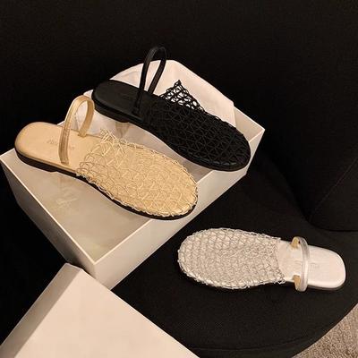 Grape Mother of the Same Style, Fashionable Hollow Mesh Bag Head with Beach Flat Bottom Half Slippers, Women's 2025 Summer Model
