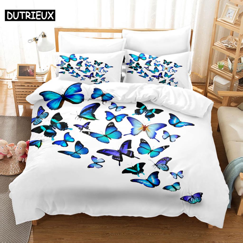Blue Butterfly Duvet Cover Set King Size 220X240 Double Bed Single 3D Queen Bedding Sets Pink Full Twin Quilt Linen Pillowcase