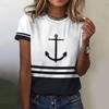 T-shirt da Donna con Stampa 3D di Ancora per Barca Estiva, Maglietta Casual da Donna a Maniche Corte, T-shirt alla Moda con Scollo a O, Top Harajuku, Abbigliamento Femminile