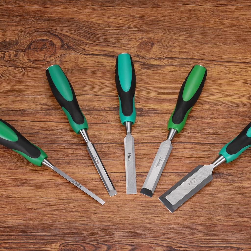 Uxcell Flat Woodworking Chisel with Non-Slip Plastic Handle, 9.5 Mm Blade, Green/Black, 2 Pieces