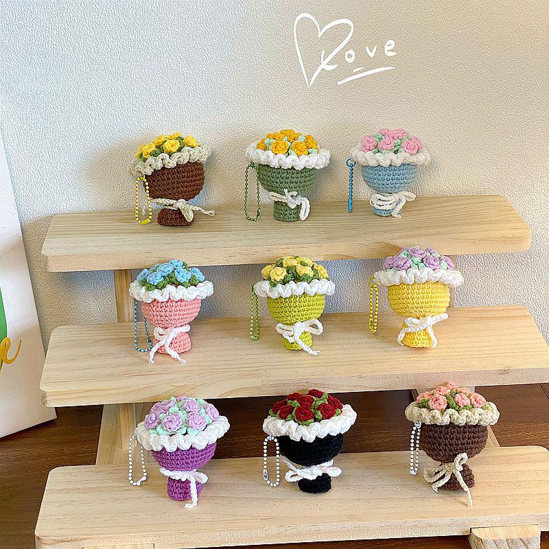 

1шт Мини-букет для рук DIY шерстяная креативная сумка-подвеска Готовый продукт Маленький букет брелок для ключей Bff Подарок Вязание Многоцветный