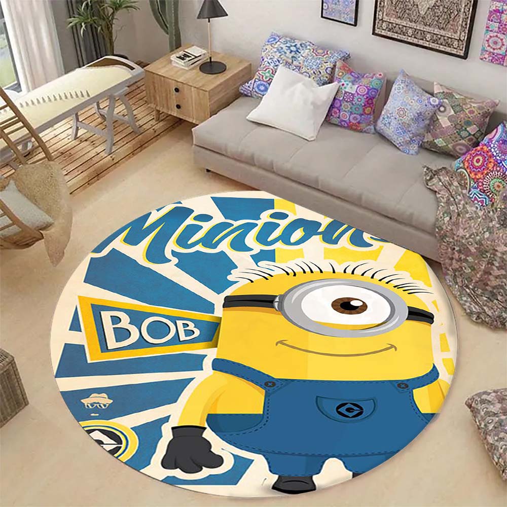 Minions Themed Round Rug Classic Movie Character Printed Circular Mat For Children Bedroom Nursery Playroom Home Decoration
