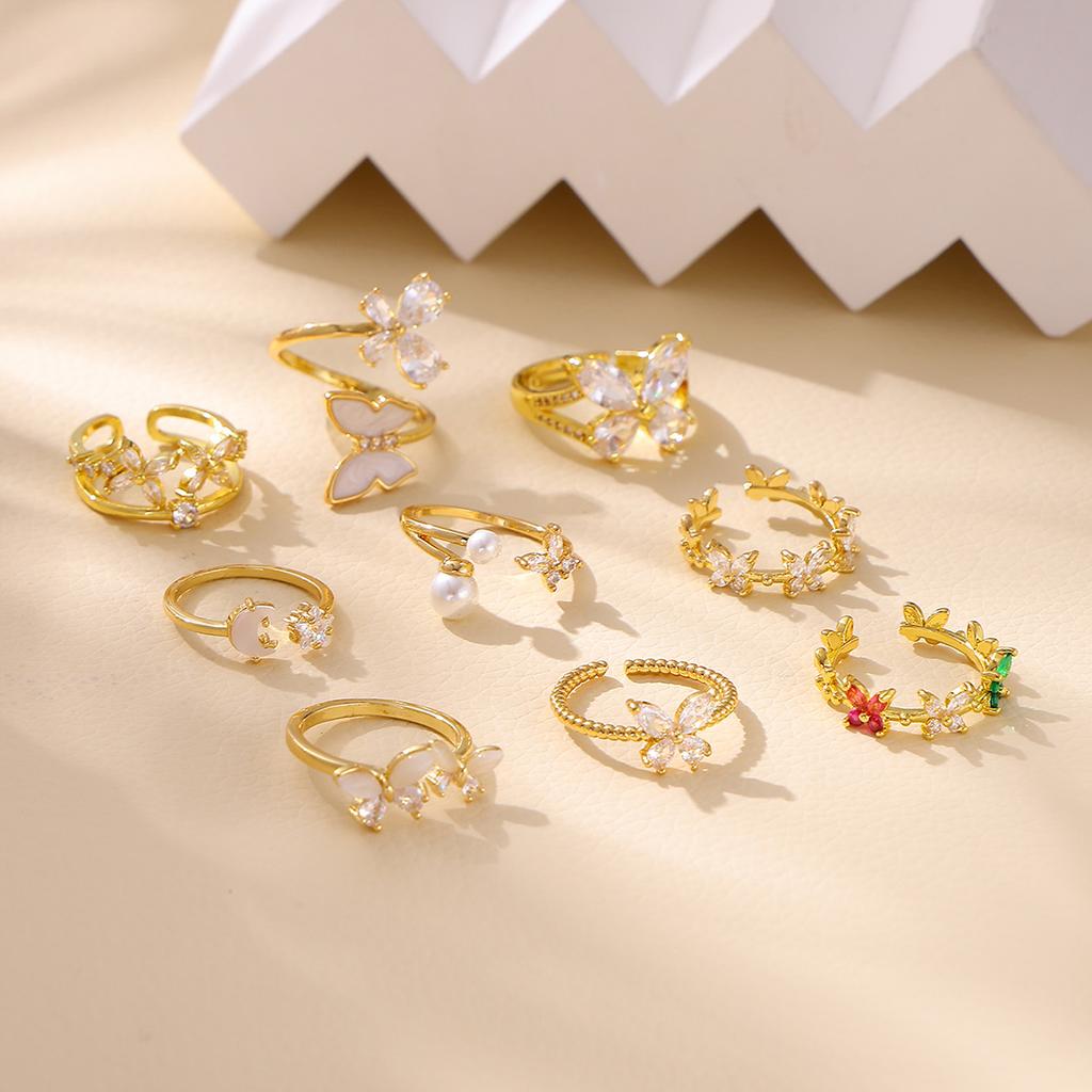 Dainty Zircon Butterfly Open Ring For Women Party Elegant Gold Color Multiple Butterflies Animal Anillos Stainless Steel Jewelry