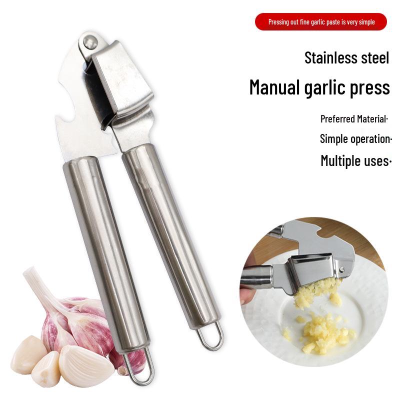 Stainless Steel Garlic Press & Mincer with Multi-use Bottle Opener