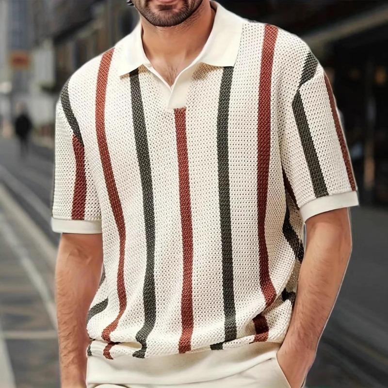 Летняя футболка-поло винтажная в полоску пэчворк свободная повседневная мужская с коротким рукавом вязаный пуловер топ футболка мужчины S абрикосовый