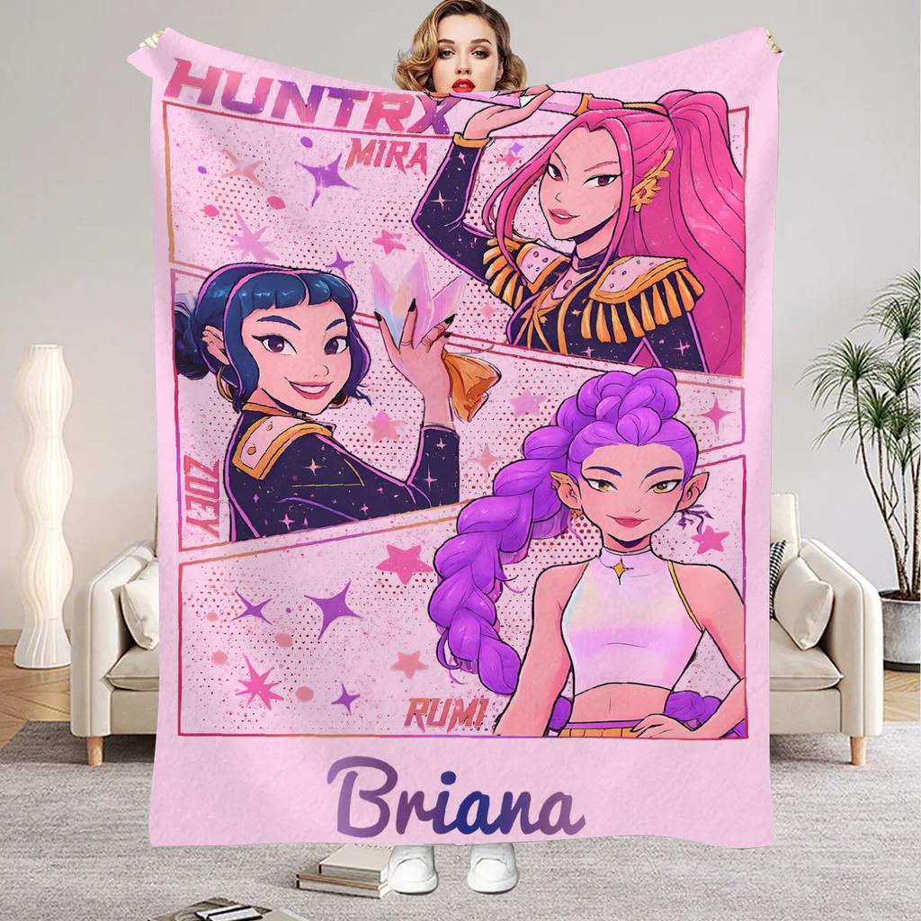 1PC Personalized Name K-Pop D-Demon H-Hunters Blanket Girls Boys Plush Throw Blanket Novelty Warm Blanket All Season Gift