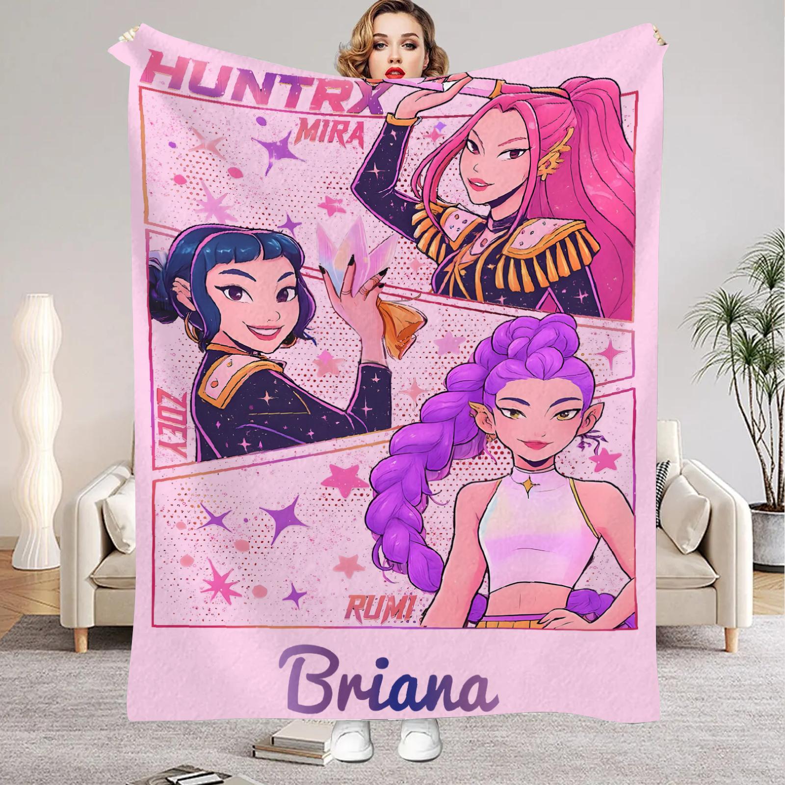 

1PC Personalized Name K-Pop D-Demon H-Hunters Blanket Girls Boys Plush Throw Blanket Novelty Warm Blanket All Season Gift 30x40in