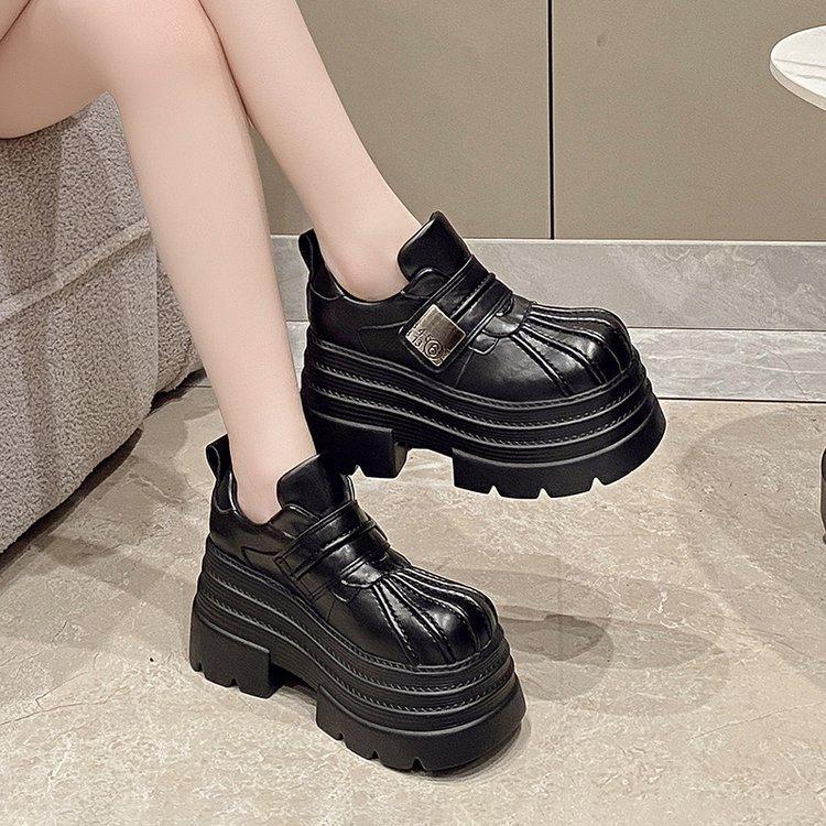 

[youshilai] 10cm thick-soled shell head small leather shoes for women British style 2025 spring height increase single shoes for women 34