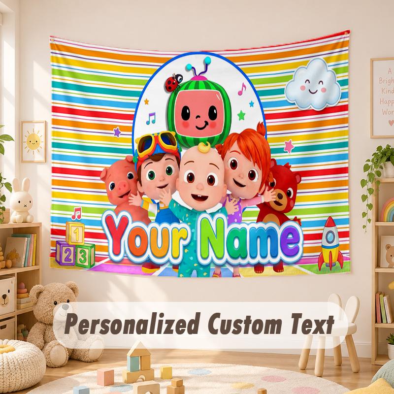 Custom Name Text Tapestry,Cocomelon Boho Wall Hanging, Decorative Backdrop Tapestry For Room