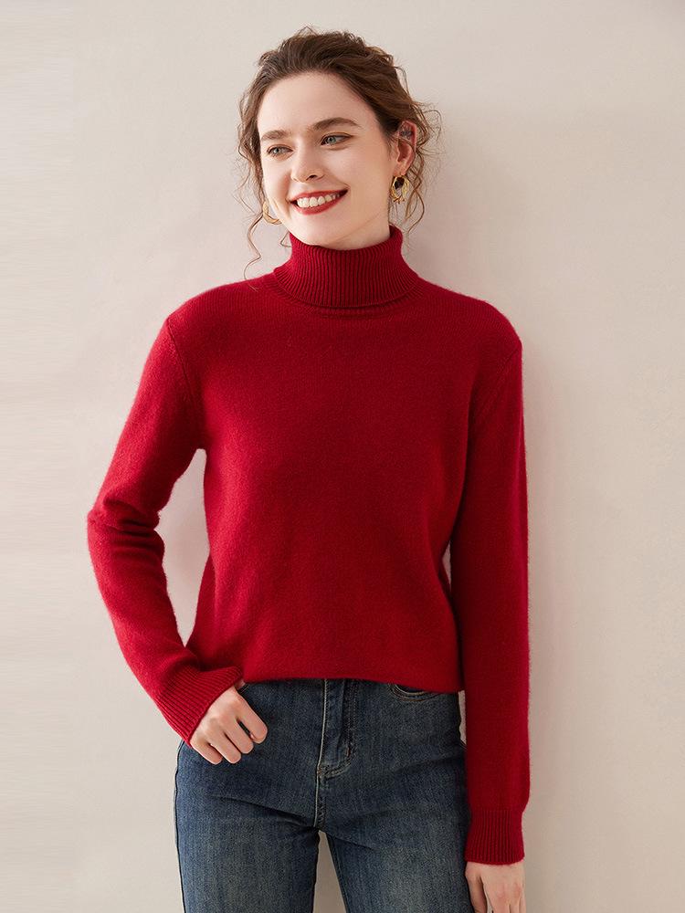 2025 Autumn/Winter Women's Solid Color Cashmere Lapel Sweater - Seven Gauge Double Ply Thickened Knit Base Layer
