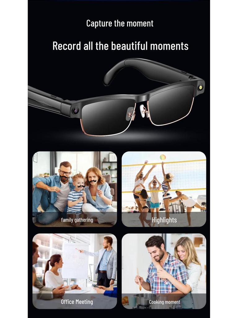 Lunettes Métalliques Bluetooth Intelligentes: Changement de couleur, Lecture de musique, Caméra 8MP, Traduction globale