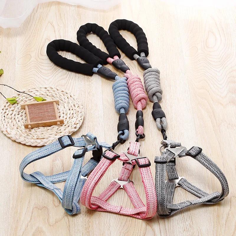 Dog Harness 1.2M Leash Set for Small Dogs Adjustable Puppy Cat Harness Vest Poodle Chihuahua Pug Outdoor Walking Pet Leash