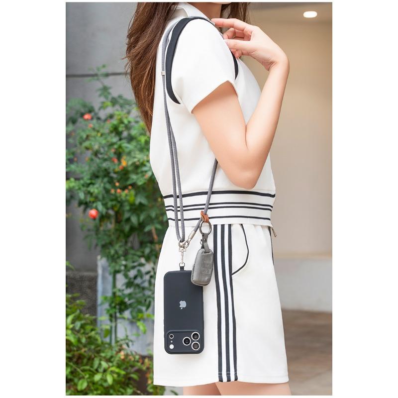 Adjustable Woven Crossbody Neck Phone Lanyard With Clip Pad