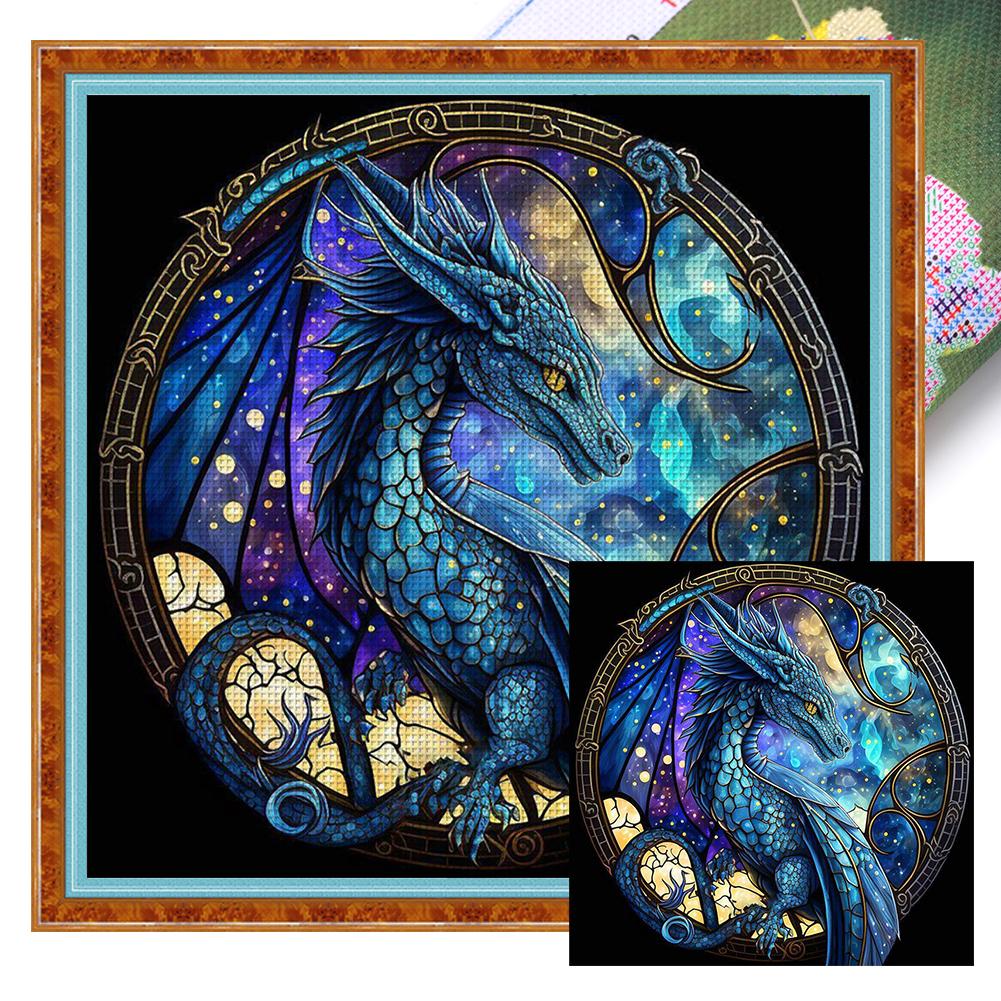 Full Embroidery Cotton Thread 11CT Printed Stained Glass Dragon Cross Stitch