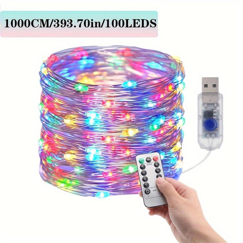 Dimmable USB Copper Wire Fairy String Lights with Remote Control RGB Lamp for Bedroom Ceiling Wedding Christmas Party Home Decor